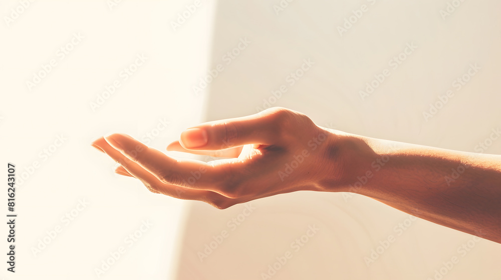 Poster Closeup of empty woman hand isolated on white background with clipping path : Generative AI