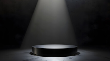 Product showcase with spotlight Black studio room background Use as montage for product display : Generative AI