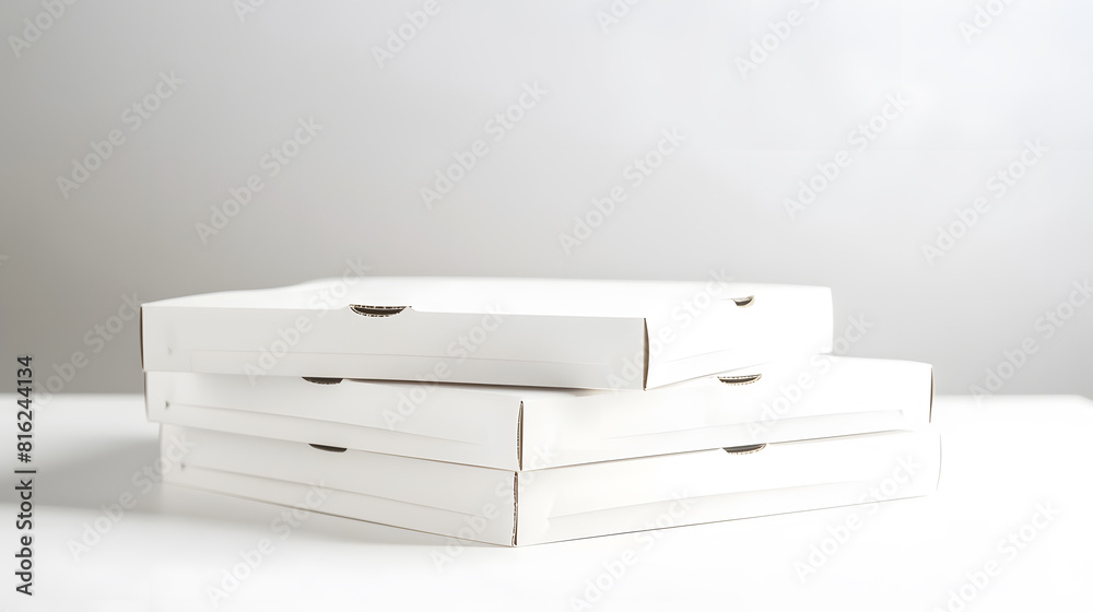 Poster group of white pizza boxes isolated on white background : generative ai