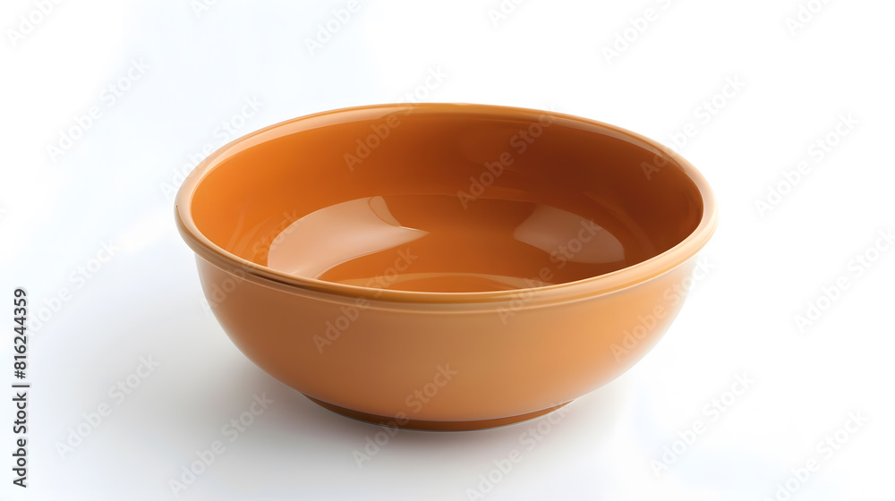 Aufkleber Empty porcelain bowl isolated on a white background Orange beige ramekin closeup Empty crockery for food design Modern clay ceramics or porcelain dishes and tableware Front view : Generative AI