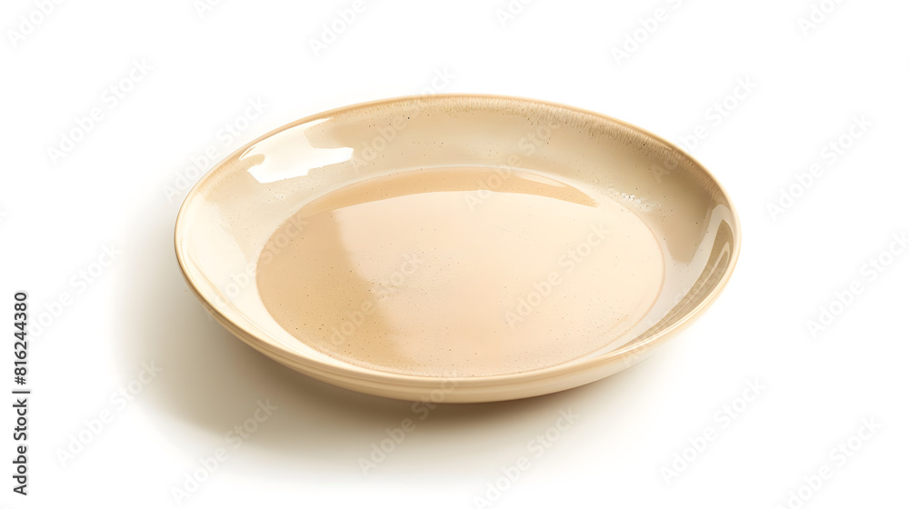 Poster empty trendy handmade ceramic dish tablewares round empty plate dark pastel cream beige texture vint
