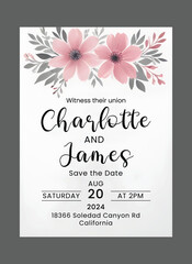 Elegant wedding invitation card template set with watercolor and floral decoration. Flowers background for social media stories, save the date, greeting. Wedding invitation card.