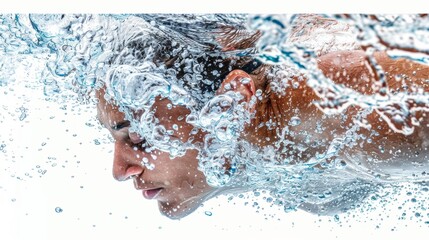 An athlete swimming in water with water splash in pool