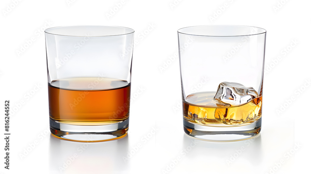 Poster Empty and full whiskey glass isolated on white background with clipping path : Generative AI