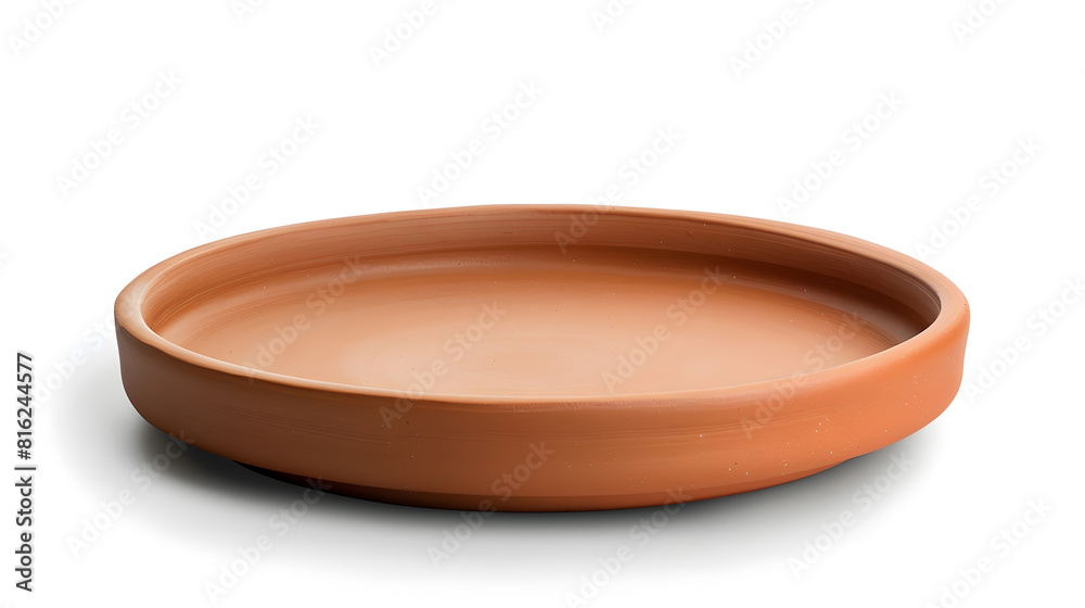 Poster Clay plate isolated on white background Side view : Generative AI
