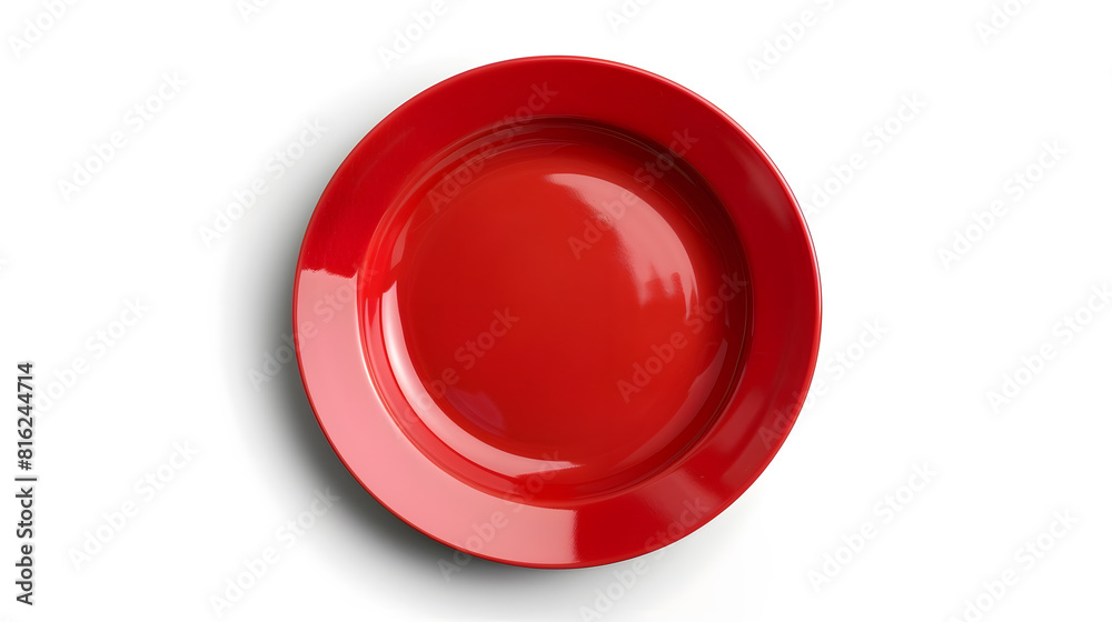 Poster Top view empty blank ceramic round red plate isolated on white background with clipping path : Generative AI