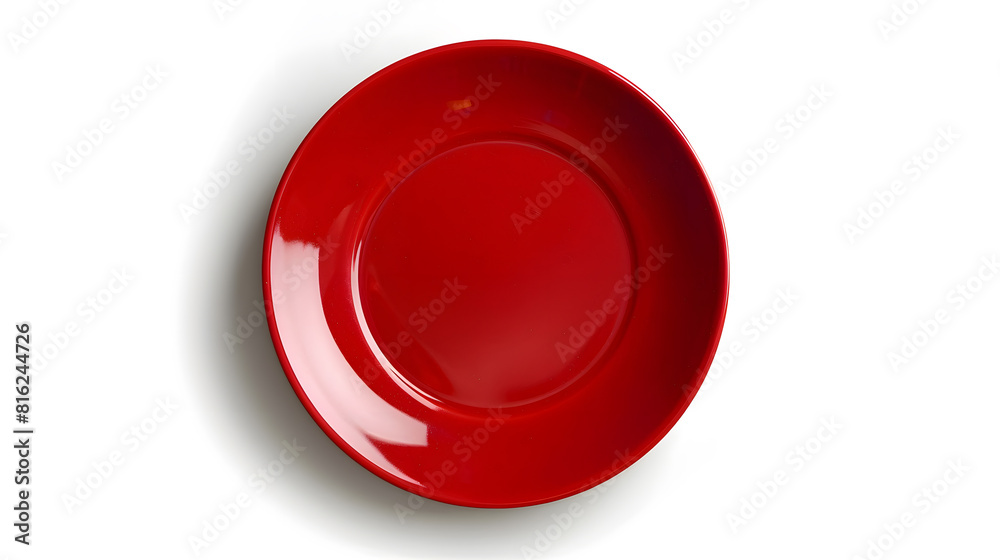 Poster Top view empty blank ceramic round red plate isolated on white background with clipping path : Generative AI
