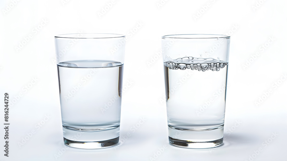 Poster tall empty half and full glass of water isolated on white with clipping path included : generative a