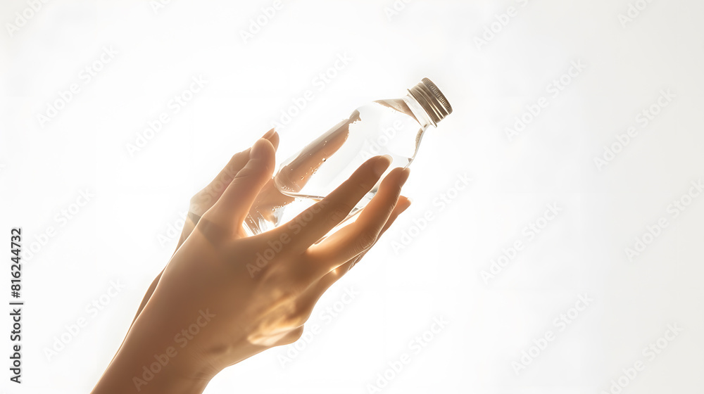 Poster close up woman hand holding something like a bottle or can isolated on white background with clippin