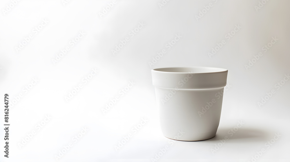 Poster front view of empty white ceramic flower pot isolated on white : generative ai