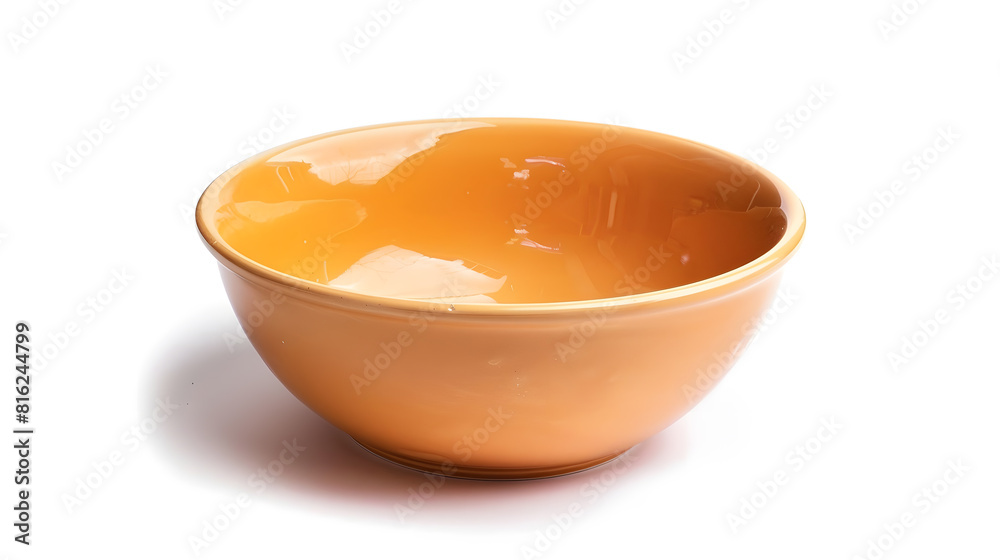 Poster empty porcelain bowl isolated on a white background orange beige ramekin closeup empty crockery for 