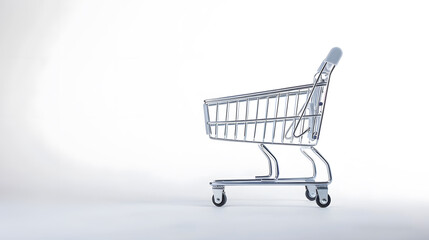Empty metal shopping cart on white background : Generative AI