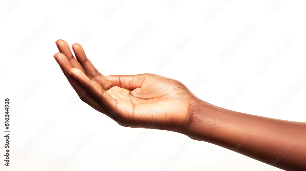 Poster close up of african american woman hand with palm facing upwards with copy space woman hand showing 