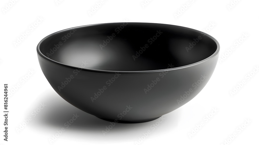 Poster Empty single black ceramic bowl isolated on white background with clipping path side view closeup horizontal format : Generative AI