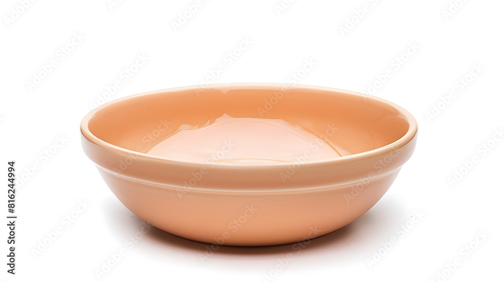 Poster Empty porcelain bowl isolated on a white background Orange beige ramekin closeup Empty crockery for food design Modern clay ceramics or porcelain dishes and tableware Front view : Generative AI