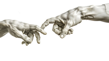 Hands reaching out to help or give Two male hands trying to touch like in the creation of Adam isolated on white background : Generative AI