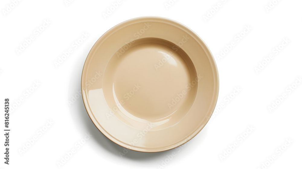 Aufkleber Empty beige plate isolated on white  background Top view flat lay Textured object selective focus : Generative AI