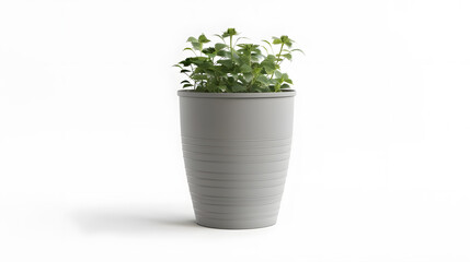 Empty flower pot isolated on a white background Decorative plant pot cutout Greenish gray plastic container for growing indoor plants Vertical striped planter for interior design Front : Generative AI