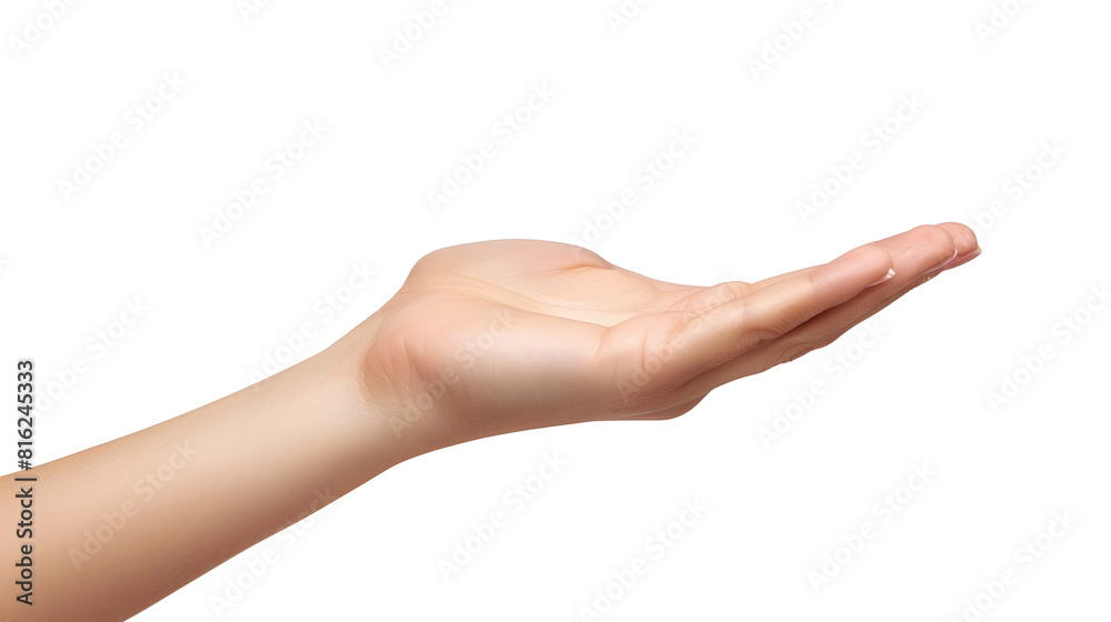 Aufkleber Closeup of empty woman hand isolated on white background with clipping path : Generative AI