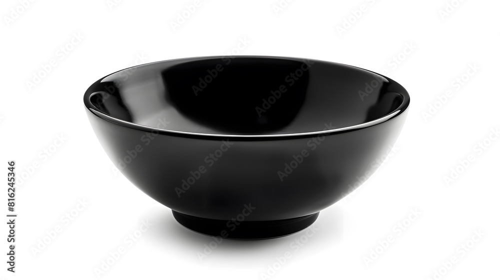 Poster Empty single black ceramic bowl isolated on white background with clipping path side view closeup horizontal format : Generative AI