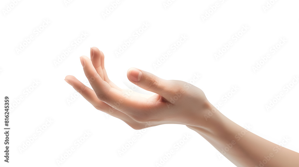 Poster close up woman hand holding something like a bottle or can isolated on white background with clippin