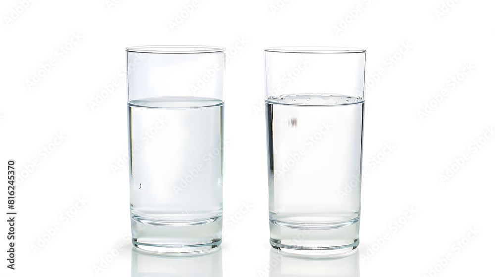 Poster tall empty half and full glass of water isolated on white with clipping path included : generative a