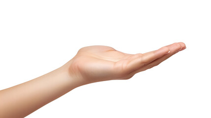 Closeup of empty woman hand isolated on white background with clipping path : Generative AI