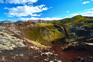Smaller crater in Landmannalaugar, a location in Iceland's Fjallabak Nature Reserve in the...