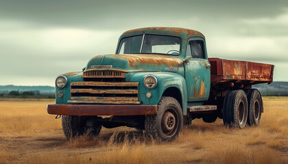 Old truck. An old abandoned truck rusts in an open-air junkyard