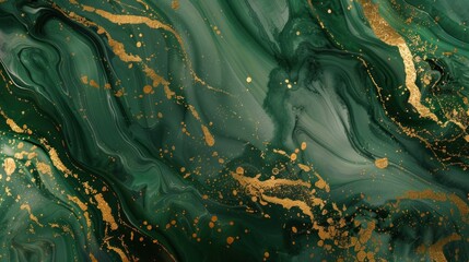illustration of abstract green marble texture with flowing gold streams, with emerald luxury background. Ai generated