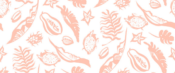 seamless summer tropical pattern with fruit and leave