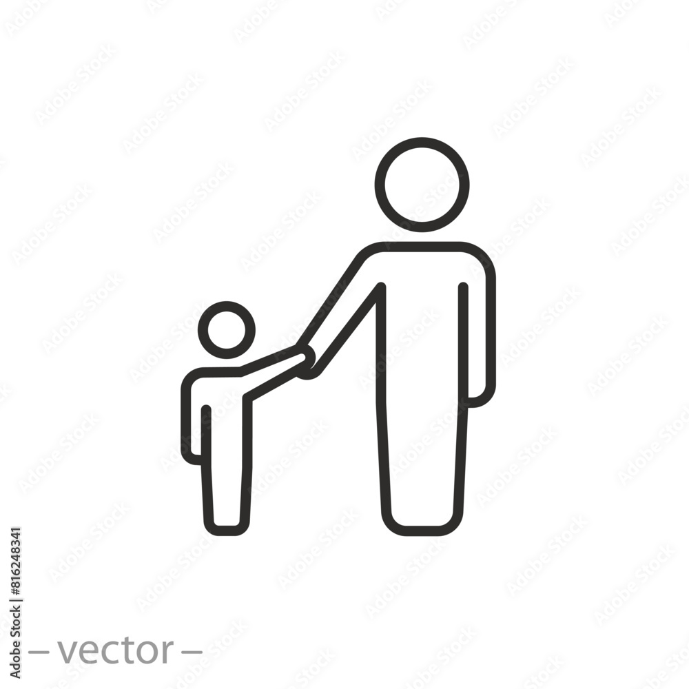 Wall mural hold the child hand icon, parental control concept, parent with child, thin line symbol on white background - editable stroke vector illustration - Wall murals