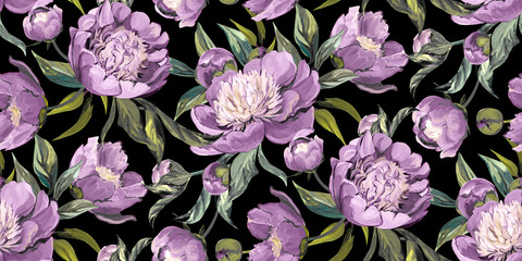 Spring seamless pattern with rose flowers and sakura blossoms for delicate home design