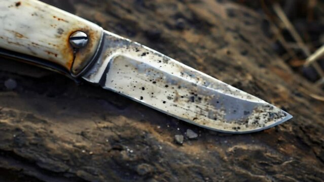 A worn pocketknife its blade dulled from years of use is a constant companion for the ranch hand serving as a tool weapon and source of comfort. 2d flat cartoon.