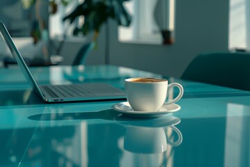 Coffee cup and laptop for business, Selective focus on coffee.