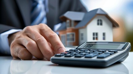 Real estate agent or mortgage broker calculating home loan or insurance using calculator