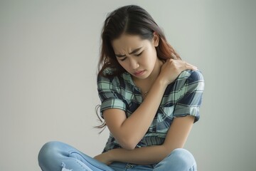 Obraz premium Woman Holding Her Shoulder in Pain