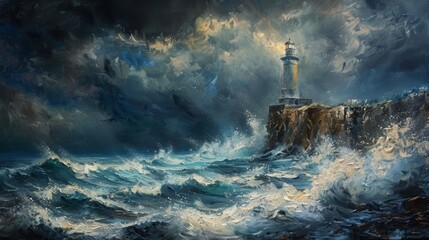 Fototapeta premium A dramatic stormy seascape, waves crashing against rugged cliffs