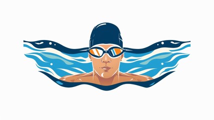 Vector illustration of a swimmer over white background