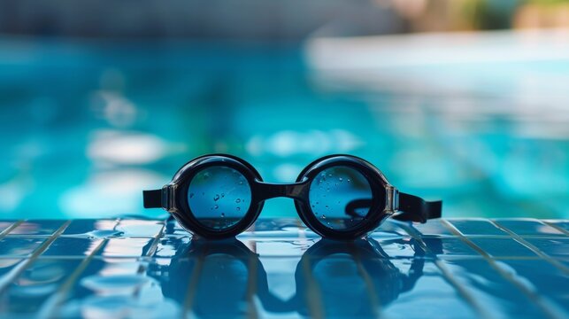 Swimming goggle by swimming pool