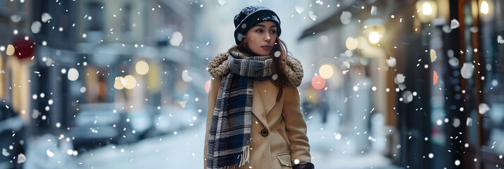 Woman Embracing Winter Fashion: Chic and Cozy in Beige Woolen Coat and Leather Boots