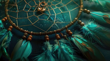 Dream catcher adorned with lovely green feathers