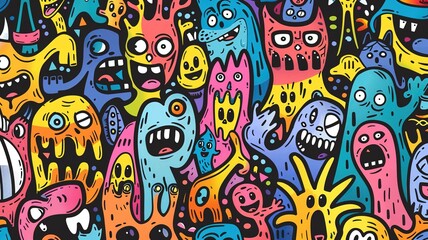 Fototapeta premium monsters doodle pattern