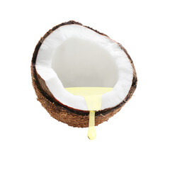 Coconut with dripping oil isolated on white