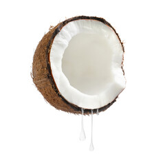 Coconut with dripping oil isolated on white