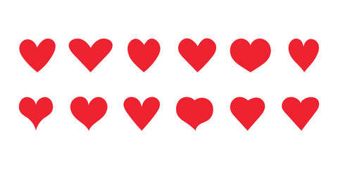 Heart vector set. Red heart in hand drawn style. Hearts collection isolated on white background.
