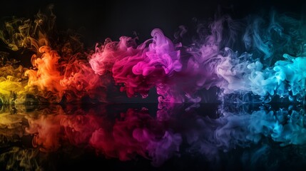 Obraz premium Vibrant multicolored smoke reflections on dark background