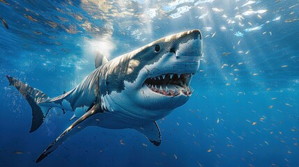 Fototapeta premium A great white shark with a scary open mouth