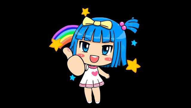 Blue-Haired Girl Thumbs Up - Transparent Background for Easy Editing
