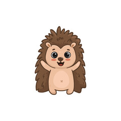 Cute cartoon hedgehog isolated on white. Cartoon forest character. Vector illustration